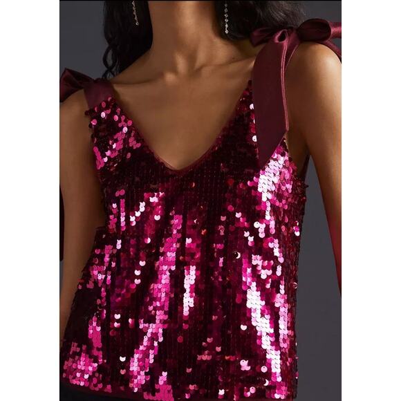 Anthropologie Women's Maeve Sequined Tie-Strap Tank Pink XS - Picture 4 of 16